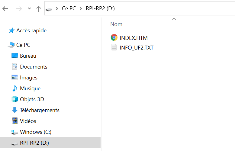 Pi Pico detectée comme clé USB